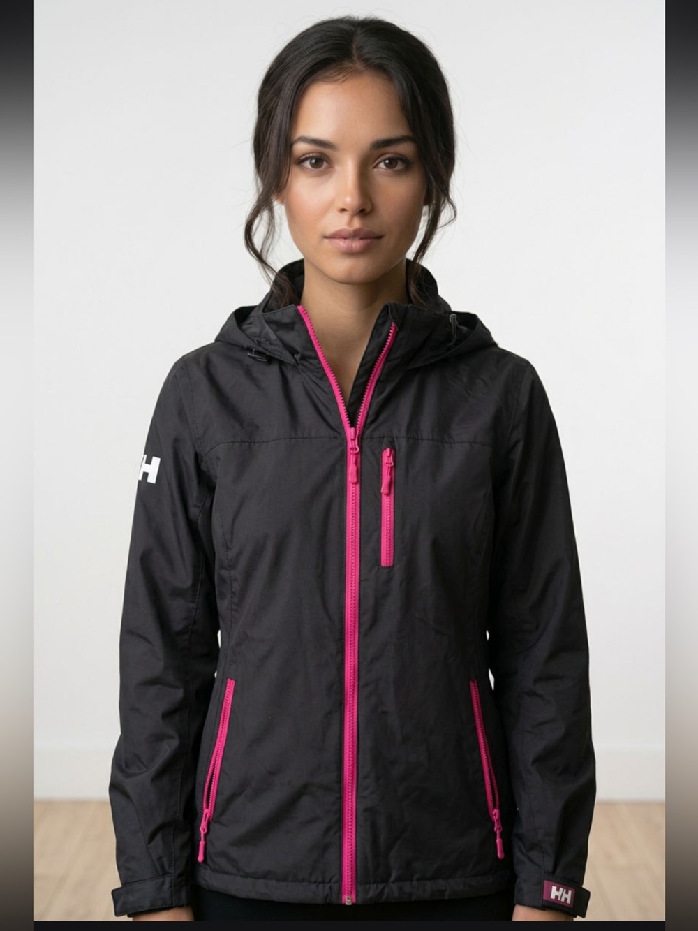 Helly Hansen Black Waterproof Jacket with Pink Zippers